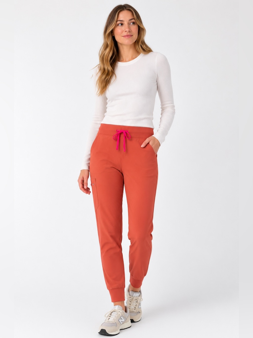 FIGS Special Edition Zamora Jogger Scrub Pants Burnt Orange Pink Drawstring
